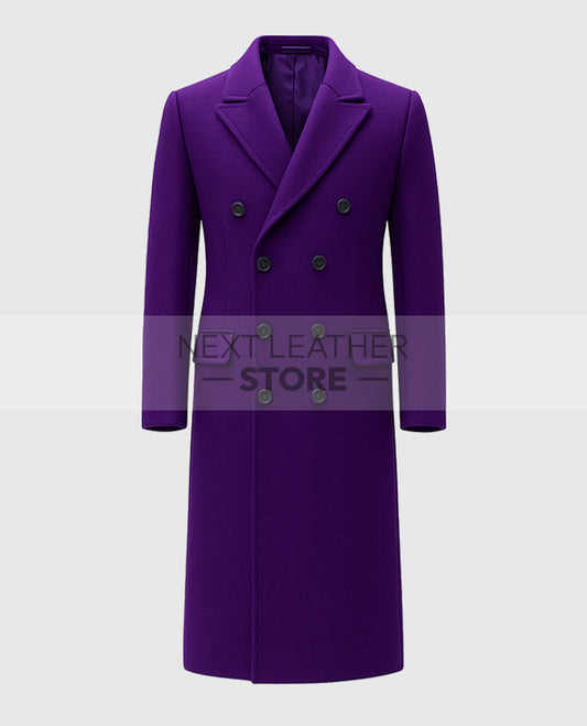 Mens Purple Double-Breasted Long Trench Coat