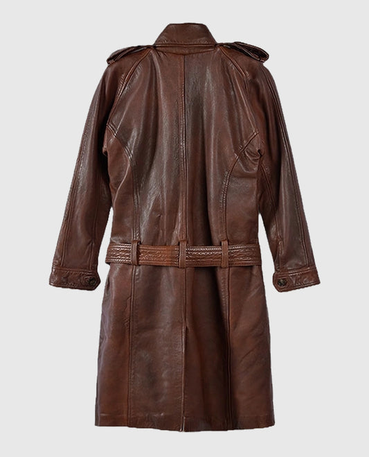 Spanish Brown Leather Long Coat For Women