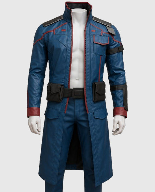 Star Lord Guardians of the Galaxy Blue Leather Coat