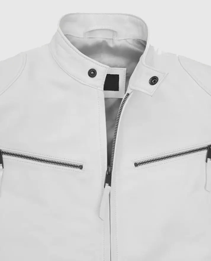 Men's Cafe Racer White Leather Jacket