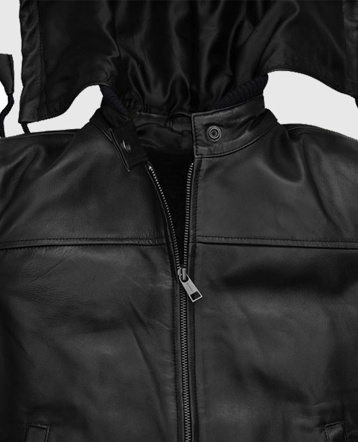 Symphony Detachable Hood Leather Jacket For Women