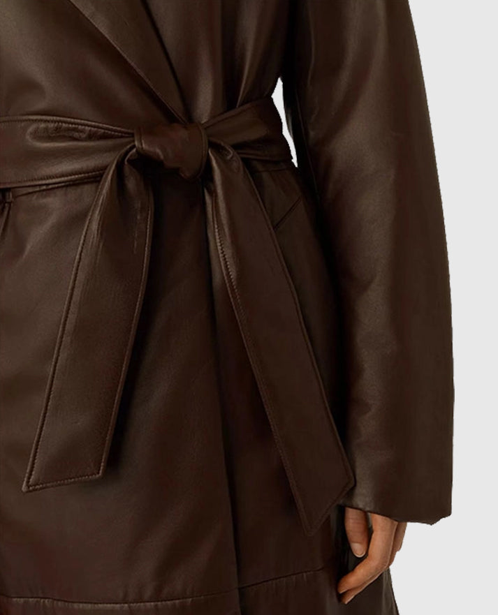 90s Vintage Leather Long Coat For Women