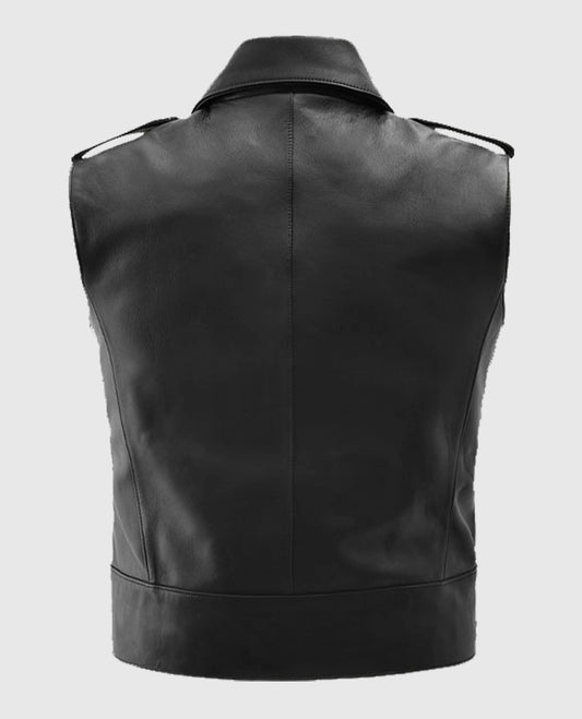 Men's Biker Leather Vest with Buckled Strap