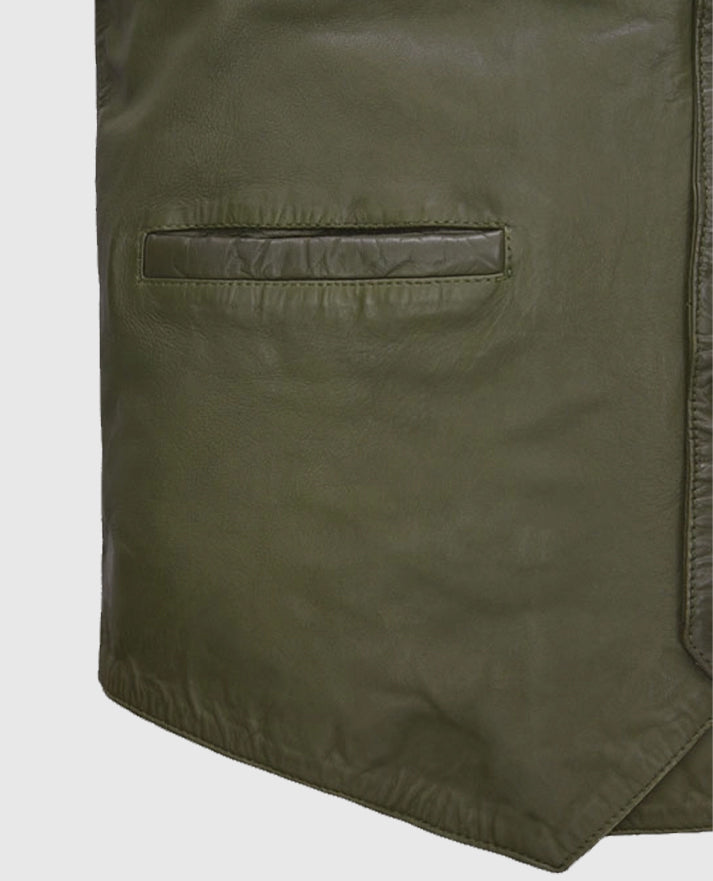 Basicallo Green Washed and Wax Leather Vest For Men