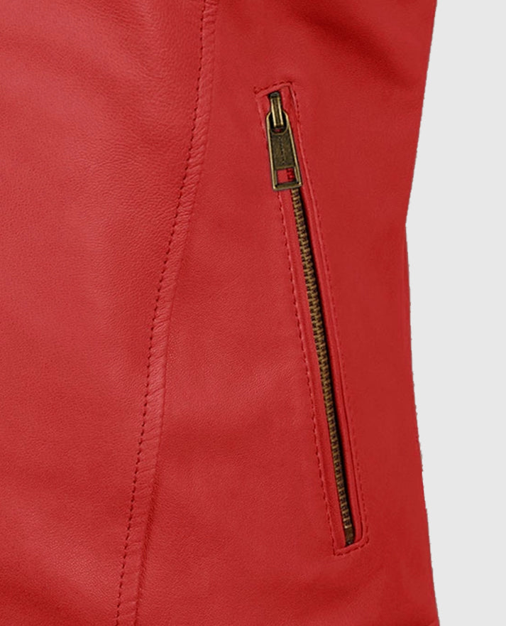 Women's Red Cafe Racer Leather Jacket