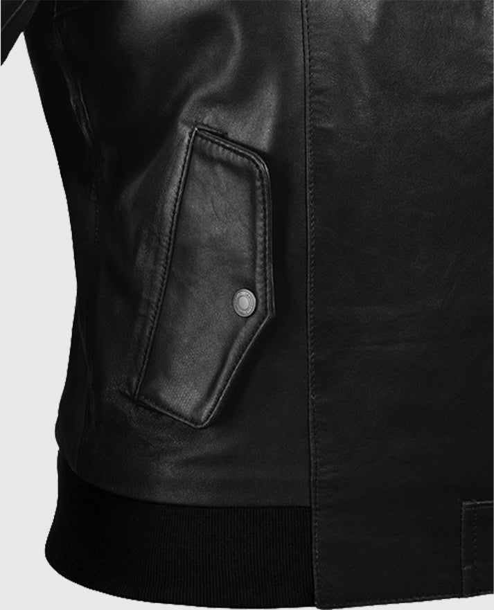 Women's Black Leather Bomber Jacket