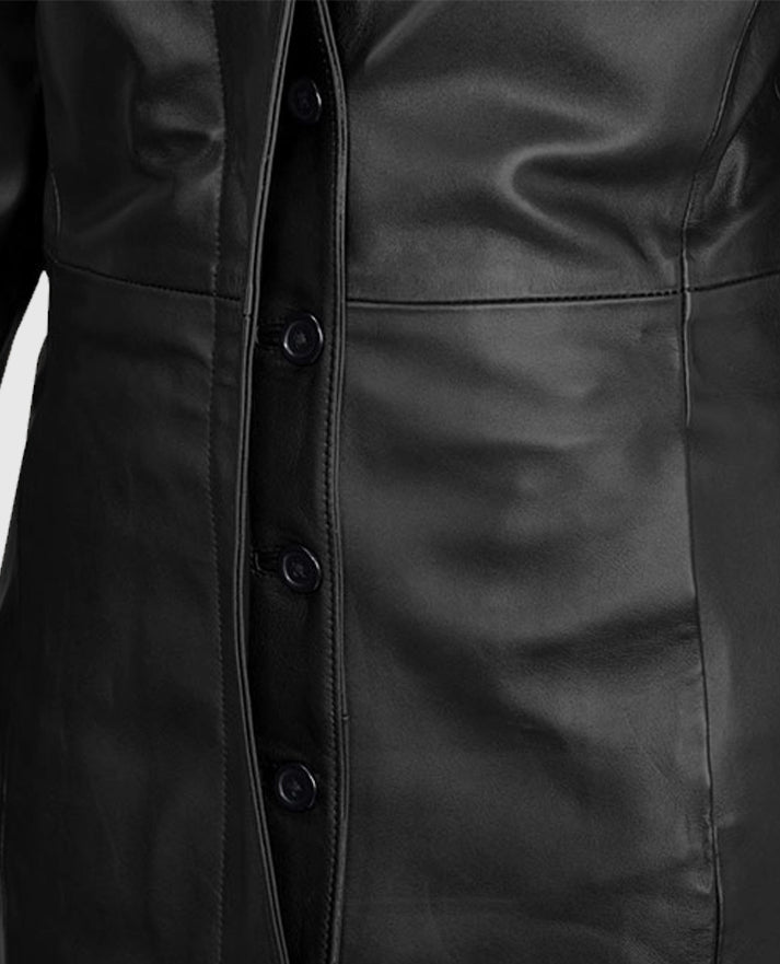 Selena Gomez Black Leather Long Coat