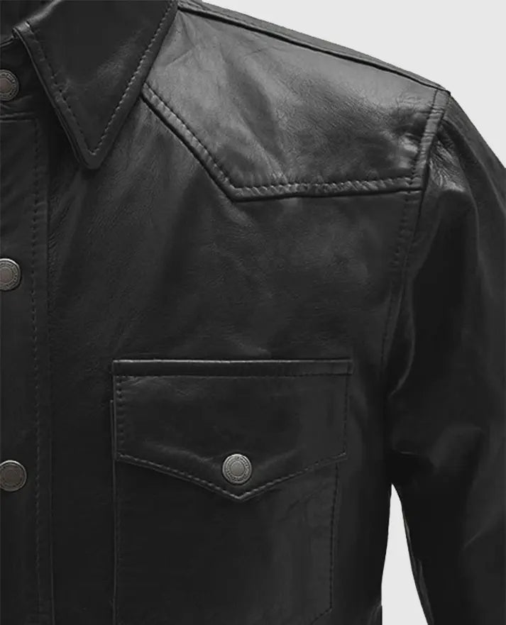 Men's Black Trucker Leather Jacket