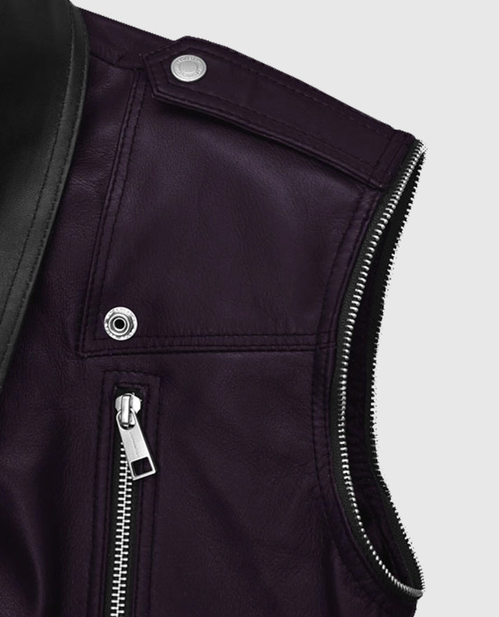 Men's Two-Tone Purple and Black Biker Leather Vest