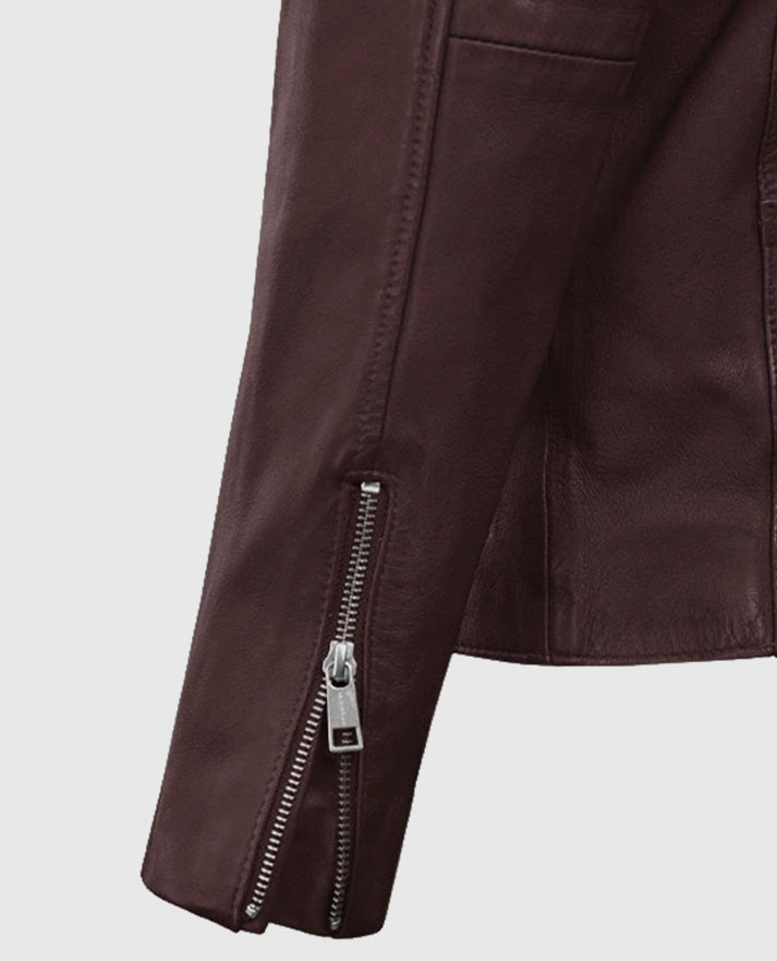 Men's Biker Burgundy Motorad Leather Jacket