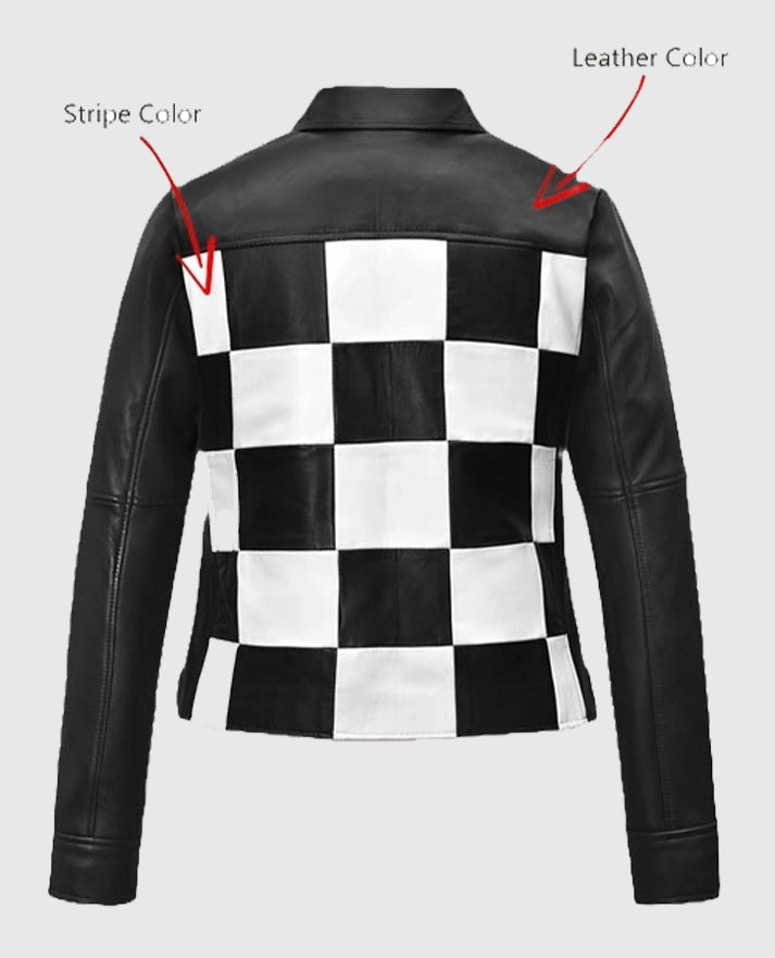 Women's Checkerboard Black and White Moto Jacket