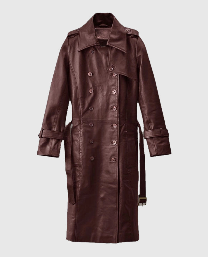 Women's Wax Halcon Soft Maroon Leather Trench Coat