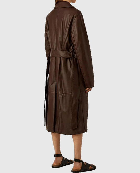 90s Vintage Brown Leather Long Coat For Women
