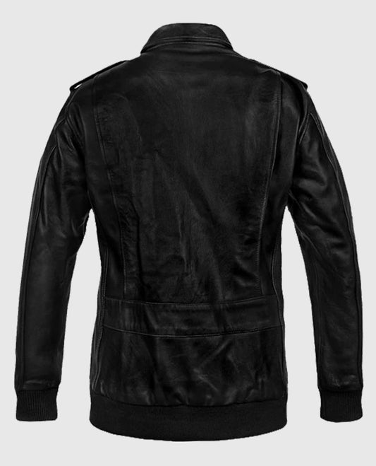 A2 Flight Black Bomber Leather Jacket For Men