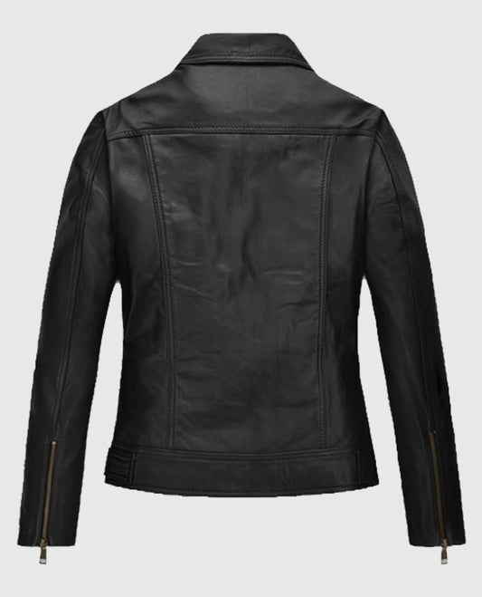 Black Asymmetrical Biker Leather Jacket for Women