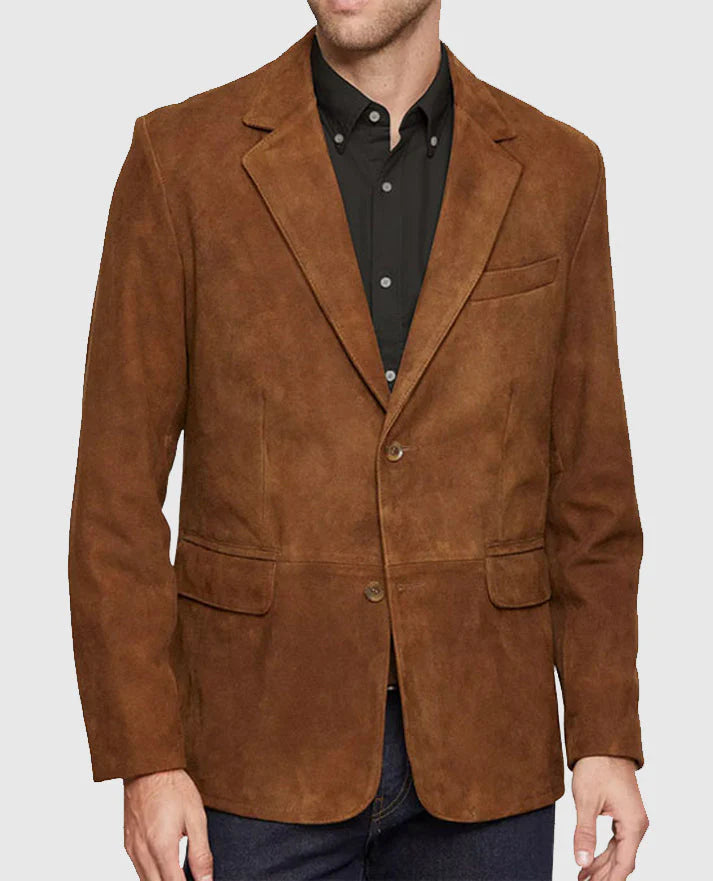 Brown Suede Leather Blazer For Men