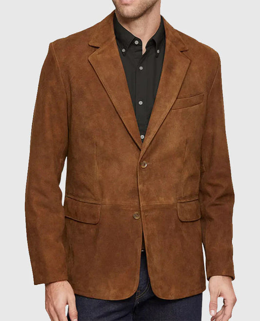 Brown Suede Leather Blazer For Men