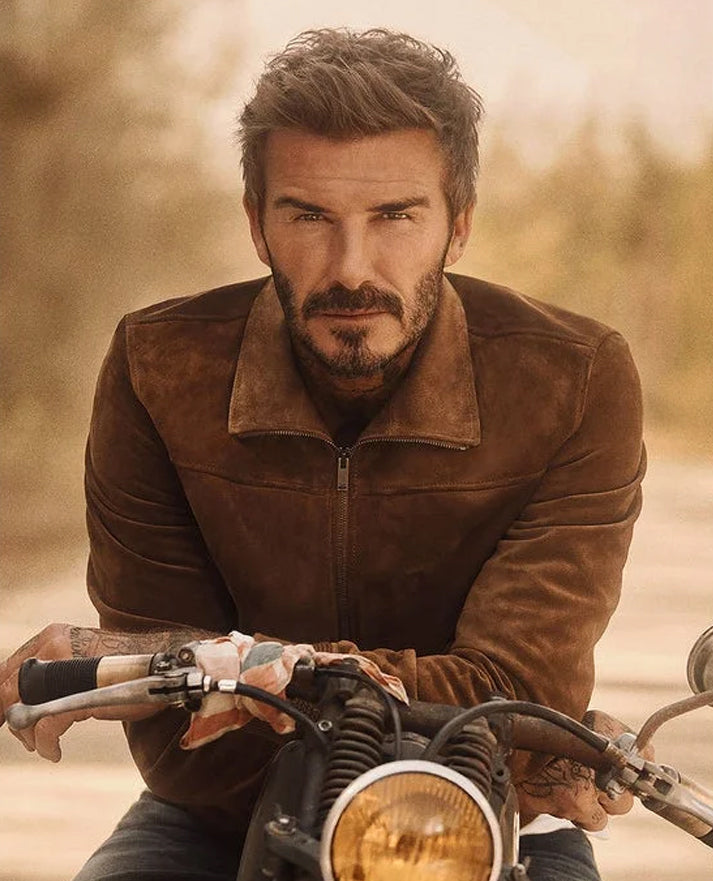 David Beckham Brown Suede Leather Jacket