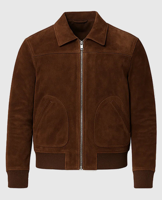 David Beckham Suede Shirt collar Brown Leather Jacket