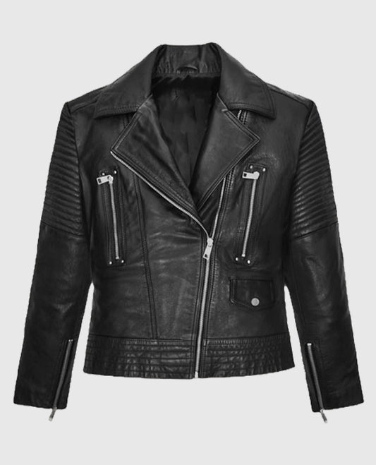 Gal Gadot Black Leather Biker Jacket