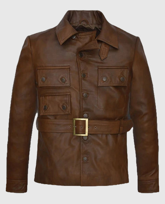 Harris Dickinson The Kingsman Brown Leather Jacket