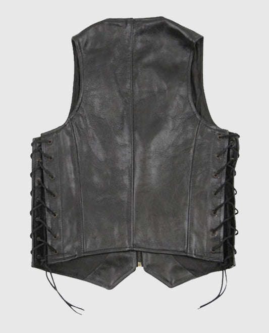 Men's Black Laced Leather Vest