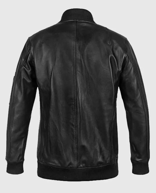 Men's Black Leather MA-1 Bomber Jacket