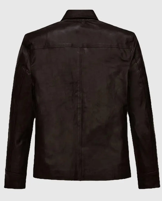 Men's Dark Brown Leather Trucker Jacket