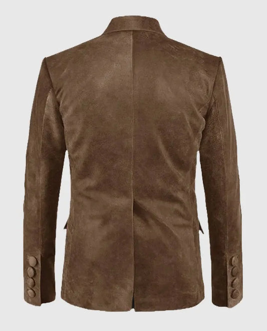 Men's Distressed Brown Leather Blazer
