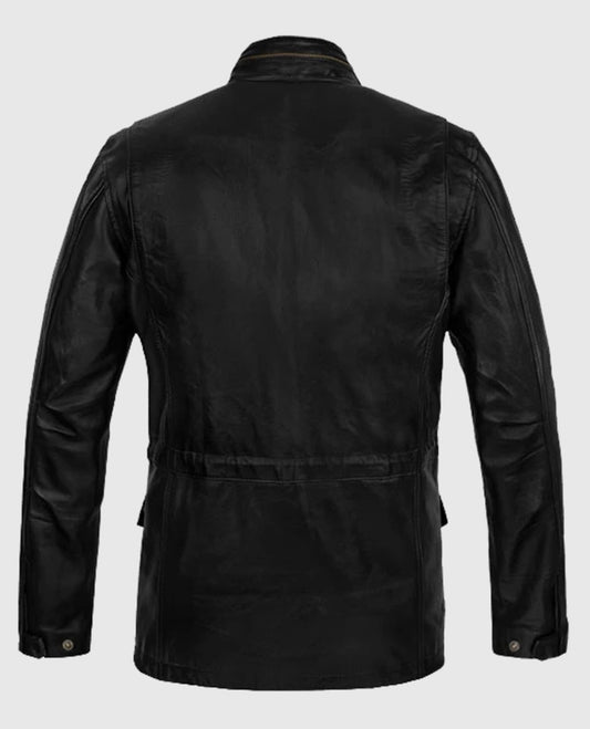 Men's Military M-65 Black Leather Jacket