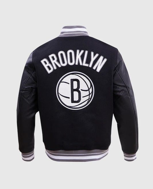 Men's NBA Brooklyn Nets Rib Wool Black Varsity Jacket