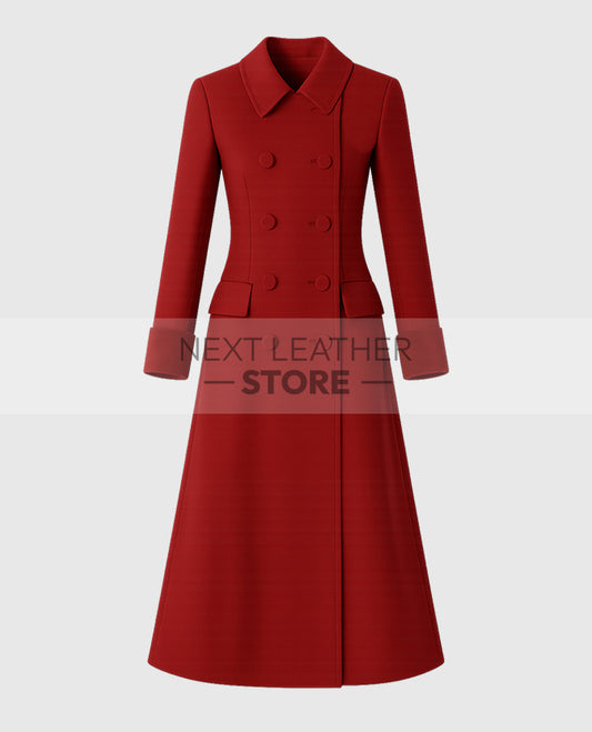 Princess Kate Middleton Red Wool Trench Coat