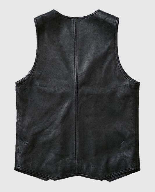 Stylish V-Neck Black Leather Vest