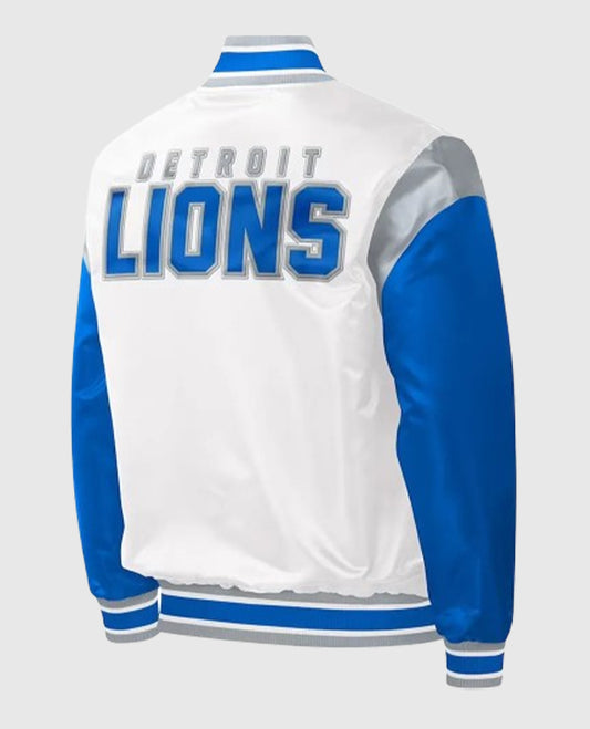 Throwback Warm Up Pitch Detroit Lions Varsity Satin Jacket