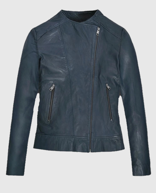 Women's Blue Washed & Wax Leather Jacket