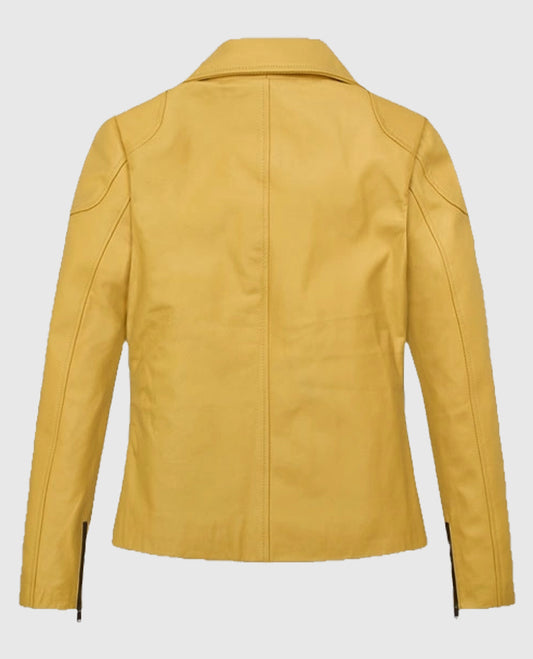 Yellow Leather Moto Jacket for Women
