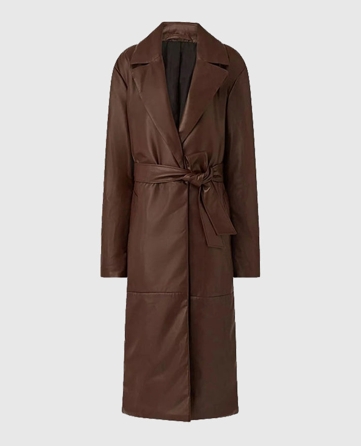 90s Vintage Leather Long Coat For Women