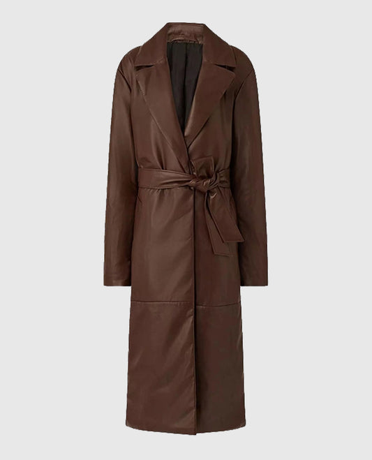 90s Vintage Leather Long Coat For Women