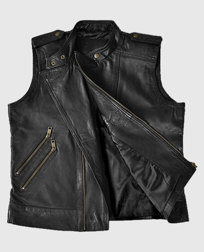 Classic Men's Black Biker Leather Vest