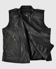 Classic Men's Black Biker Leather Vest