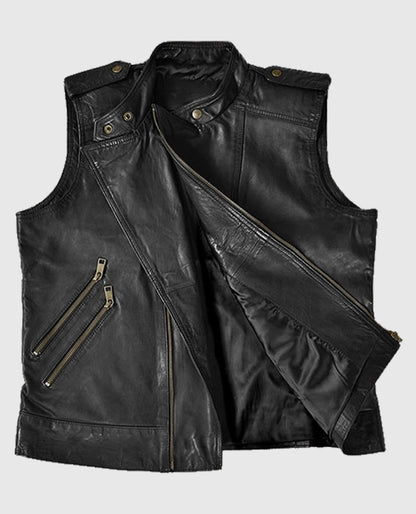 Classic Men's Black Biker Leather Vest