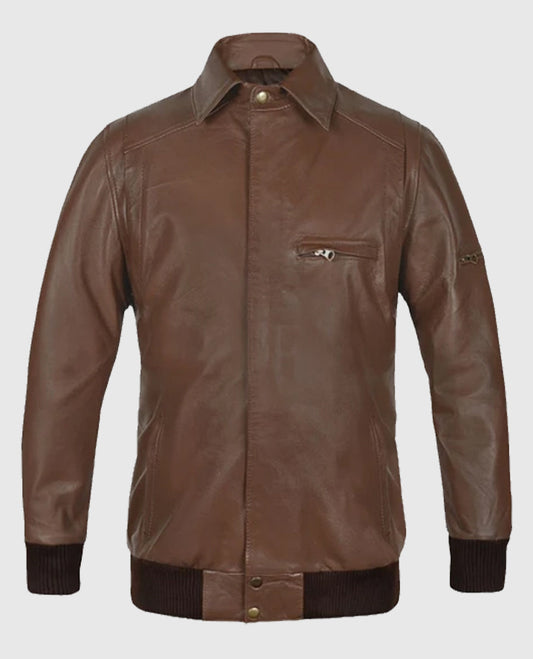 Men's Brown Hunter Bomber Leather Jacket