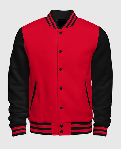 Casual Red and Black Varsity Jacket