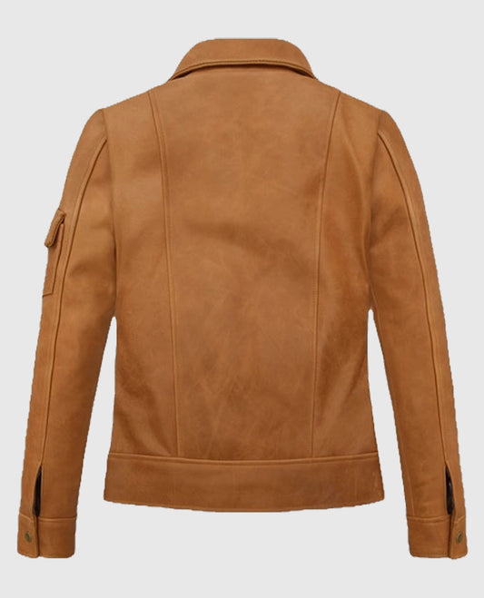 Canberra Tan Gigi Hadid Leather Jacket
