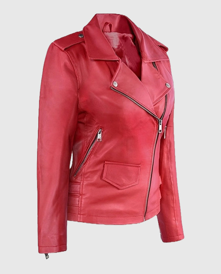 Women's Soft Raspberry Red Leather Jacket