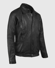 Vintage Bomber Black Leather Jacket For Men
