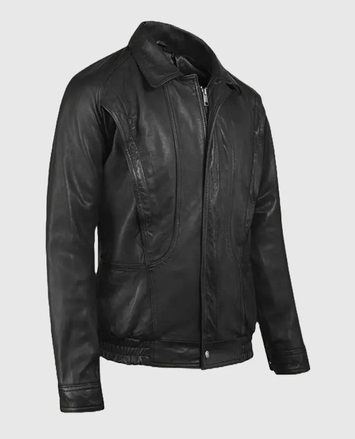 Vintage Bomber Black Leather Jacket For Men