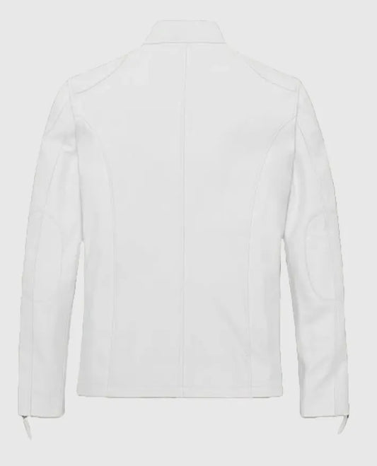 Men's Cafe Racer White Leather Jacket