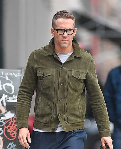 Ryan Reynolds Green Suede Jacket