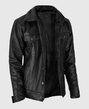 Men's Black Leather Sherpa Jacket